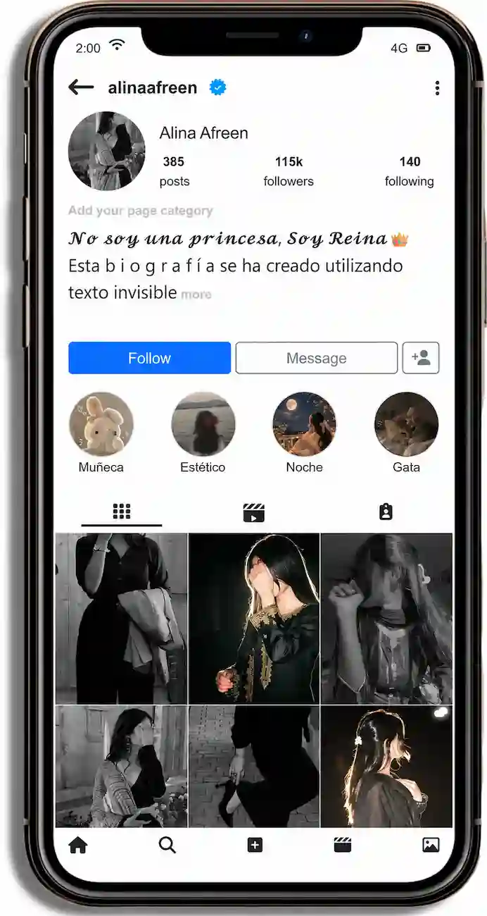 Biografía de Instagram con texto invisible